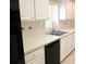 Close-up of a sink in a kitchen featuring white cabinets and a black dishwasher at 11353 Sw 138Th Ln, Dunnellon, FL 34432