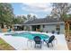 Gorgeous backyard showcasing a sparkling pool, inviting patio, and well-maintained landscaping at 2045 Marion County Rd, Weirsdale, FL 32195