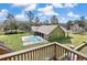 Aerial view of the house and outbuildings overlooking the backyard with a sparkling pool and lush surroundings at 5995 Se 22Nd Ave, Ocala, FL 34480