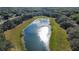 Scenic aerial view of a peaceful pond surrounded by lush greenery offers privacy and natural beauty at 10215 Sw 134Th Ct, Dunnellon, FL 34432