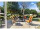 Cozy backyard fire pit with comfortable seating, surrounded by mature landscaping at 2310 Nw 59Th Ave, Ocala, FL 34482