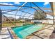 Lovely screened-in pool with a water feature and seating area for hot summer days at 10100 Se 69Th Ave, Belleview, FL 34420