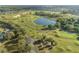 Expansive aerial view of a well-maintained golf course with mature trees and a serene lake at 9033 Se 136Th Loop, Summerfield, FL 34491