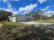 Features a driveway leading to an attached garage, complemented by a well-kept lawn at 96 Fisher Way Trl, Ocklawaha, FL 32179