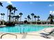 Outdoor resort-style pool and lounge chairs on a sunny day with palm trees and blue skies at 13625 Se 93Rd Court Rd, Summerfield, FL 34491