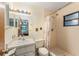 Small bathroom featuring a vanity, toilet, and a tiled stand up shower with a curtain at 1912 Se 169Th Ct, Silver Springs, FL 34488