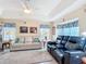 Inviting living room with vaulted ceilings, neutral walls, comfortable sofas, and ample natural light at 7340 Sw 111Th Ln, Ocala, FL 34476