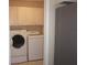 Convenient laundry room with overhead cabinets, washer, and dryer units at 11091 Sw 73Rd Ct, Ocala, FL 34476