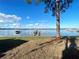 Scenic lake view featuring a vibrant blue sky with scattered clouds, boat docks, and lush greenery at 11001 Se Sunset Harbor Rd # A08, Summerfield, FL 34491