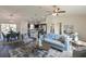 Open-concept living area featuring modern furnishings, wood floors, and seamless flow to kitchen and dining at 7772 Sw 146Th Lane Rd, Ocala, FL 34473