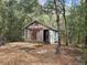 Exterior view of a shed or workshop in disrepair with plywood door at 3081 Ne 49Th St, Ocala, FL 34479