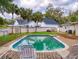 Backyard features a refreshing pool surrounded by lush greenery and a brick patio at 3832 Se 2Nd St, Ocala, FL 34471