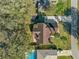 Bird's eye view of a well-kept home with mature trees, a lush lawn and a neighboring swimming pool at 5115 Se 20Th St, Ocala, FL 34480