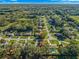 High angle aerial view showcases the house, pool, and surrounding treed neighborhood and clear blue skies at 5115 Se 20Th St, Ocala, FL 34480