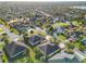 A wide aerial view of the residential neighborhood featuring tree-lined streets and mature landscaping at 805 Pickett Rd, The Villages, FL 32163