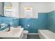 Charming bathroom with blue tile, classic fixtures, and ample natural light at 1225 Se 16Th St, Ocala, FL 34471