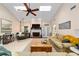 Inviting living room with skylights, fireplace, plush sofas, and a cozy atmosphere at 1947 Se 37Th Court Cir, Ocala, FL 34471