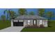 Illustration of a gray, single-story home with black garage door and blooming flowerbeds at 107 Sw Alvarez Rd, Dunnellon, FL 34431