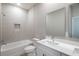 Clean bathroom featuring bathtub with shower, white toilet and a single sink vanity at 3085 Sw 131St Place Rd, Ocala, FL 34473