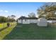 This is a backyard view of the property's white siding, storage shed, and chain link fence at 10495 Sw 100Th Ave, Ocala, FL 34481