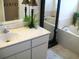 Bathroom showcasing a single sink vanity, large mirror, and a soaking tub, creating a tranquil and spa-like environment at 5181 Sw 164Th Street Rd, Ocala, FL 34473