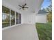 Covered back patio with ceiling fan and sliding glass doors for modern outdoor living at 13751 Sw 49Th Pl, Ocala, FL 34481
