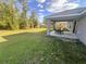 Lush backyard featuring a covered patio with outdoor seating, perfect for enjoying the outdoors at 15055 Se 93Rd Ct, Summerfield, FL 34491