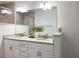 Bathroom featuring a dual vanity, granite countertops, glass shower, and modern lighting at 3896 Sw 177Th Ter, Dunnellon, FL 34432