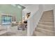 Bright living area with a staircase, sliding glass doors leading to the screened lanai and neutral décor at 1073 Vinsetta Cir, Winter Garden, FL 34787