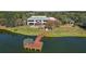 Aerial shot of community lake with dockside gazebo and lush green landscape at 13751 Se 88Th Ct, Summerfield, FL 34491