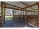 Covered horse stall with wood beams and fencing providing shelter and shade at 25 Lake Wood Cir, Ocala, FL 34482