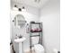 Modern powder room featuring a pedestal sink and stylish fixtures at 6125 Se 11Th St, Ocala, FL 34472
