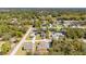 Wide-angle aerial shot capturing a quiet, suburban neighborhood with tree-lined streets and well-spaced homes at 16272 Se 89Th Ct, Summerfield, FL 34491