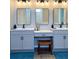 Stylish bathroom features double vanity with framed mirrors, ample counter space, vanity stool and storage at 5124 Cr 634S, Bushnell, FL 33513