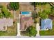 Bird's eye view of a home with a screened-in pool, complemented by well-maintained landscaping at 6307 Se 8Th Ln, Ocala, FL 34472