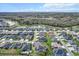 An aerial view showcases a well-planned community surrounding a picturesque pond and green spaces at 4384 Pezzullo Cir, The Villages, FL 32163