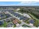 Aerial shot features a community near a pond, boasting well-kept homes and lush vegetation at 4384 Pezzullo Cir, The Villages, FL 32163