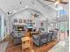 Spacious living room features a stone fireplace, hardwood floors, vaulted ceilings, and comfortable seating at 5725 Ne 31St Ter, Ocala, FL 34479