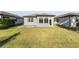 Spacious backyard featuring a well-maintained lawn and a cozy enclosed patio area, perfect for outdoor relaxation at 5870 Sw 93Rd Cir, Ocala, FL 34481