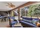 Relaxing screened patio with comfortable seating and a ceiling fan, perfect for enjoying the outdoors at 12139 Se 91St Ter, Summerfield, FL 34491