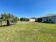 Beautiful backyard with lush lawn, palm trees, and a screened-in porch for relaxation at 15702 Sw 16Th Avenue Rd, Ocala, FL 34473