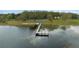 Aerial view of the lake and dock, showcasing the serene waters and surrounding natural beauty at 11707 Se 101St Court Rd, Belleview, FL 34420