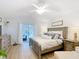 Bright and airy main bedroom with wood-look floors, sliding glass doors to patio, and coastal decor at 5150 Se 47Th Court Rd, Ocala, FL 34480