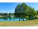 Scenic view of the serene pond with fountain feature and lush green surroundings at 5615 Se 113Th Pl, Belleview, FL 34420