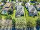 Wide angle aerial view of the backyard of the home with a tile roof and screened lanai at 8033 Nw 28Th St, Ocala, FL 34482