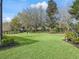 Expansive backyard featuring lush green grass, mature trees, and wrought iron fencing at 8033 Nw 28Th St, Ocala, FL 34482