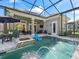 Back exterior of the home showcasing the screened pool, patio, and spacious backyard with lush greenery at 8033 Nw 28Th St, Ocala, FL 34482