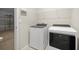 Convenient laundry room with a washer, dryer, and built-in shelving, accessible from the garage at 8899 Sw 50Th Ave, Ocala, FL 34476