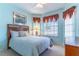 Cozy bedroom features a ceiling fan, two large windows and neutral color paint at 9458 Sw 93Rd Loop, Ocala, FL 34481
