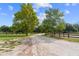 Long, winding driveway lined with mature trees and wooden fences, creating a picturesque approach to the horse farm at 13800 Ne Jacksonville Road, Citra, FL 32113